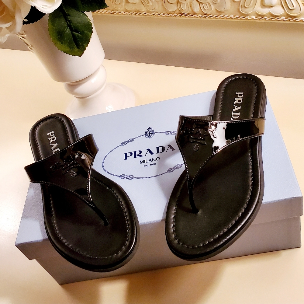 Prada Patent Leather Thongs (NEW)